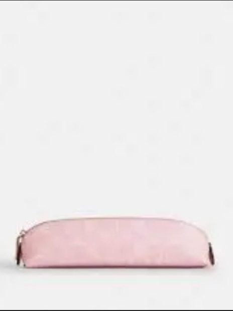 Coach Powder Pink Canvas Pencil Case With Gold Zipper